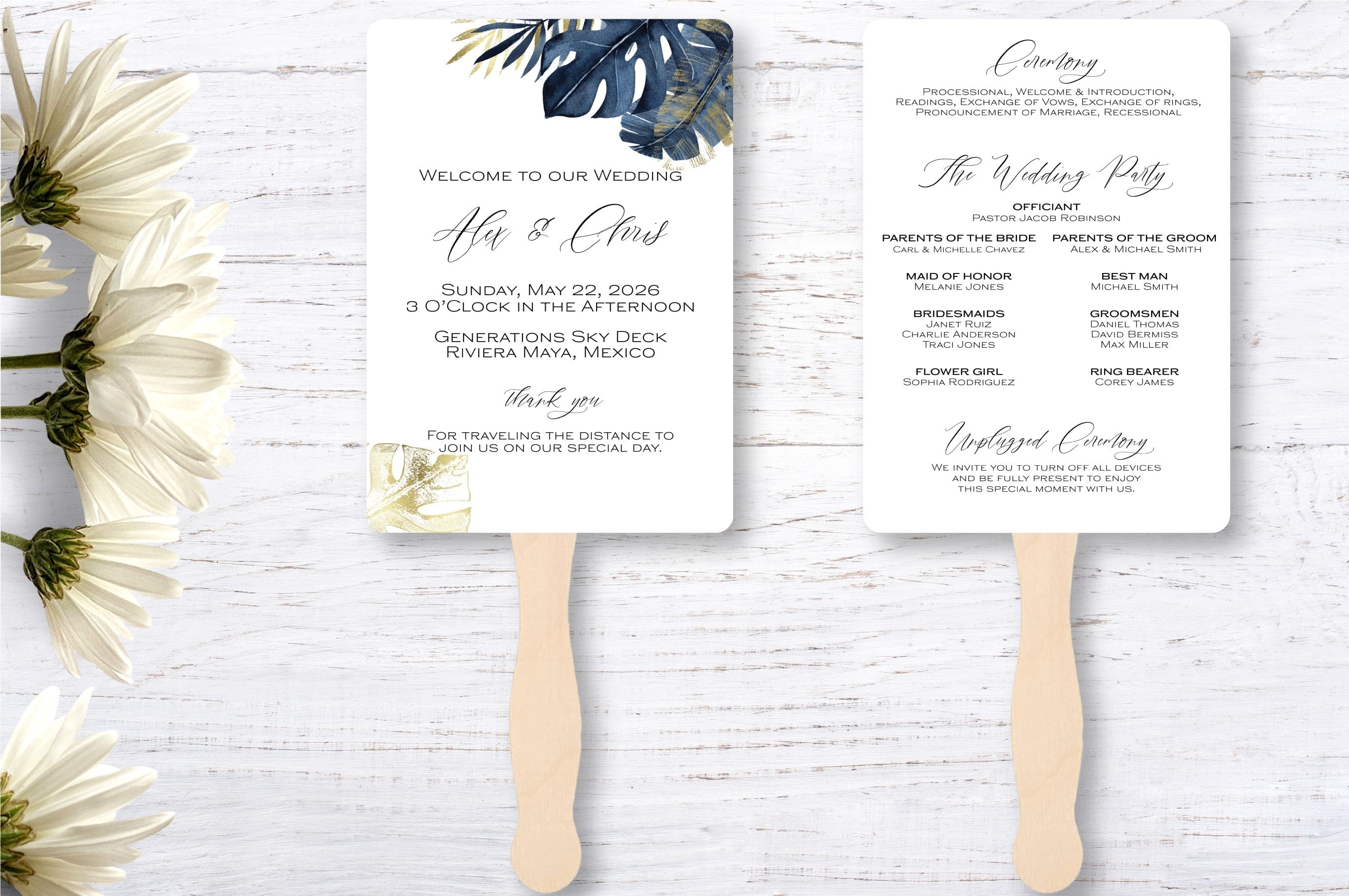 Beach Wedding Program Fans | Blue Palms