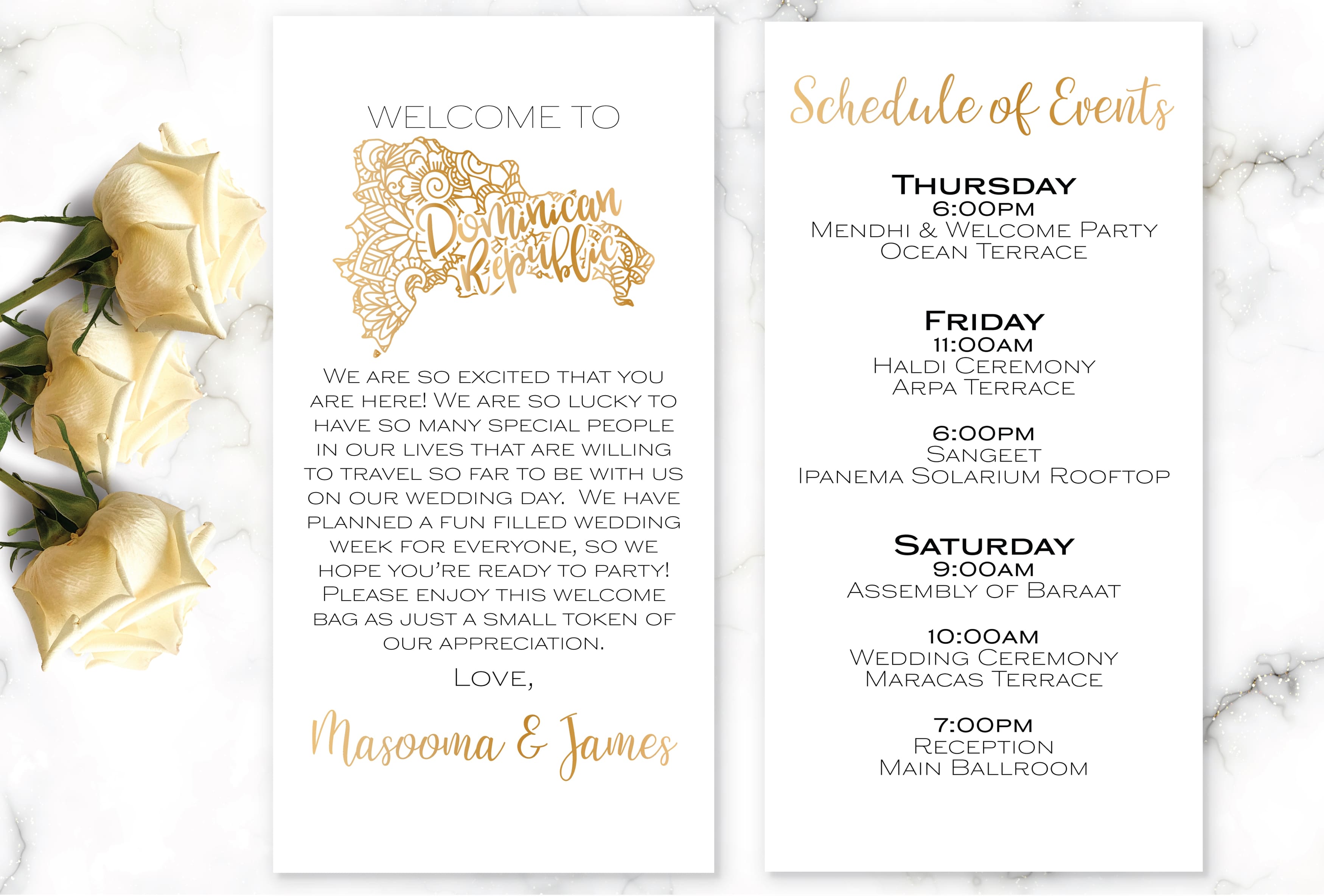 Indian Destination Wedding Welcome Letter & Itinerary | Mandala Map