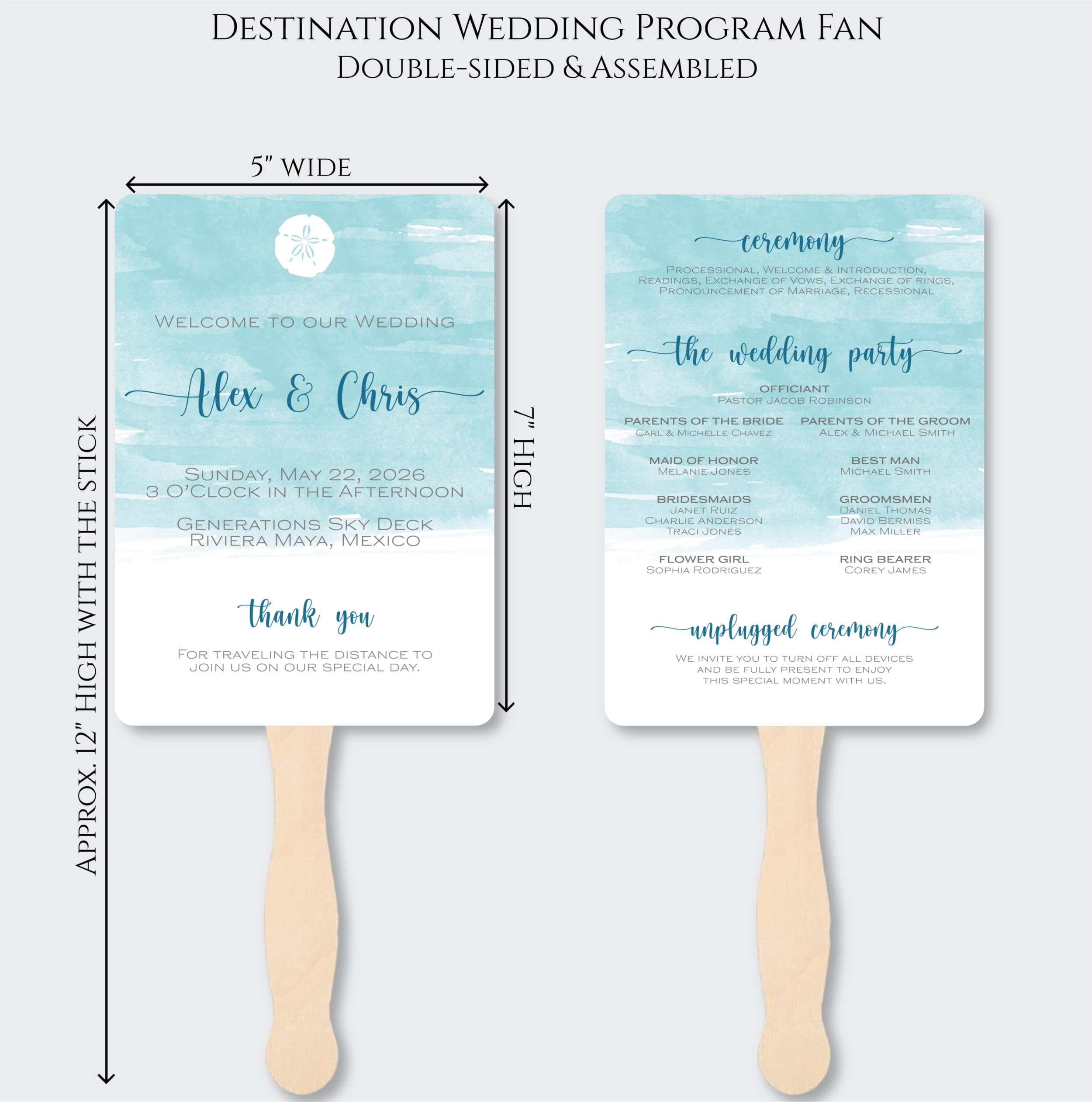 Beach Wedding Program Fans - Sand Dollar