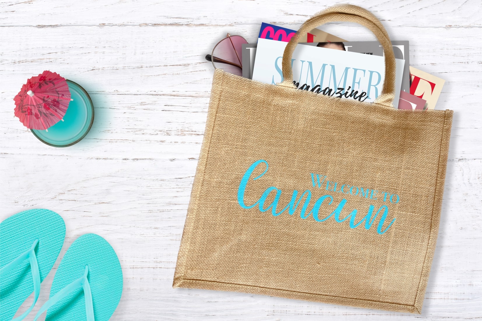Burlap Destination Wedding Welcome Bag - Aqua