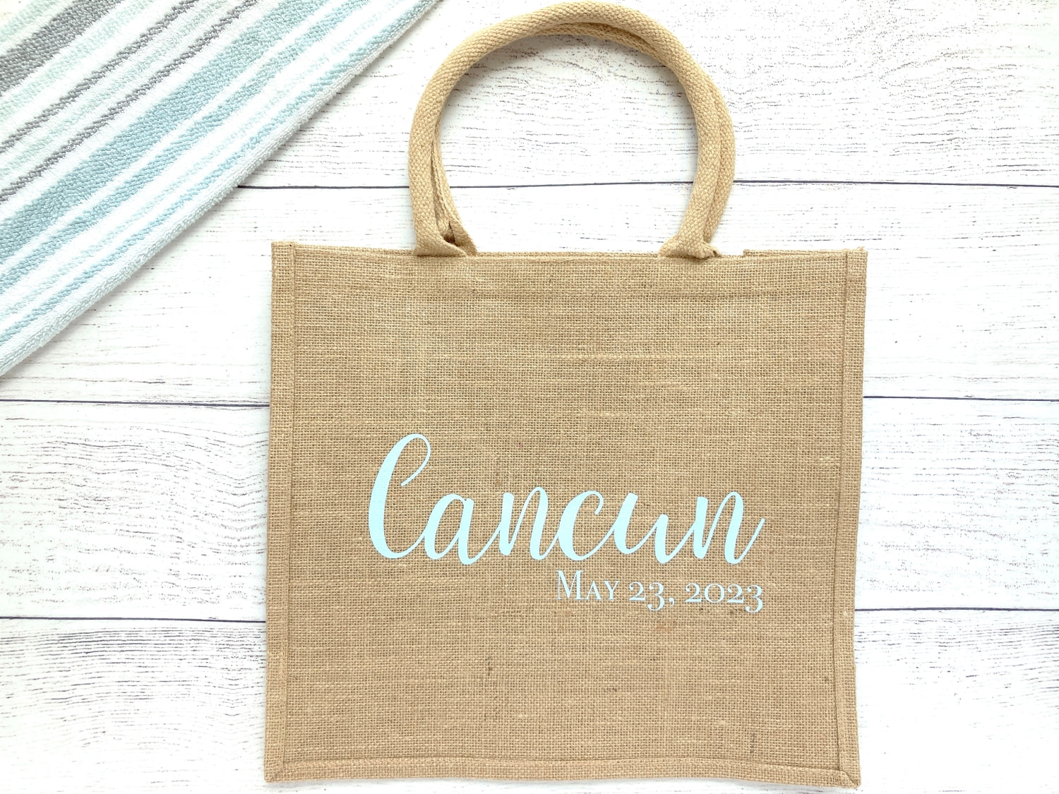 Burlap Destination Wedding Welcome Bag - Powder Blue