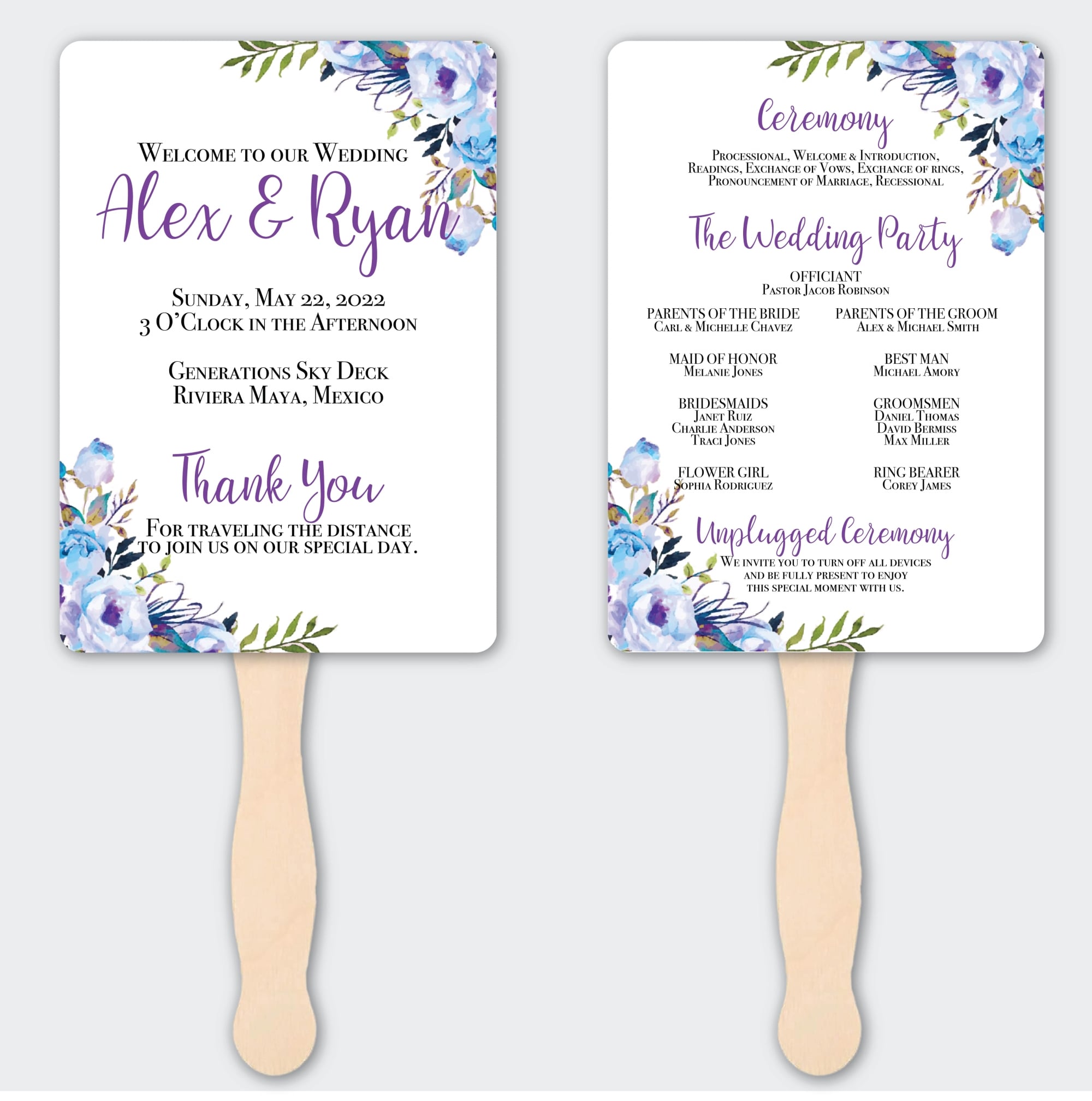 Destination wedding Program Fans | Blue