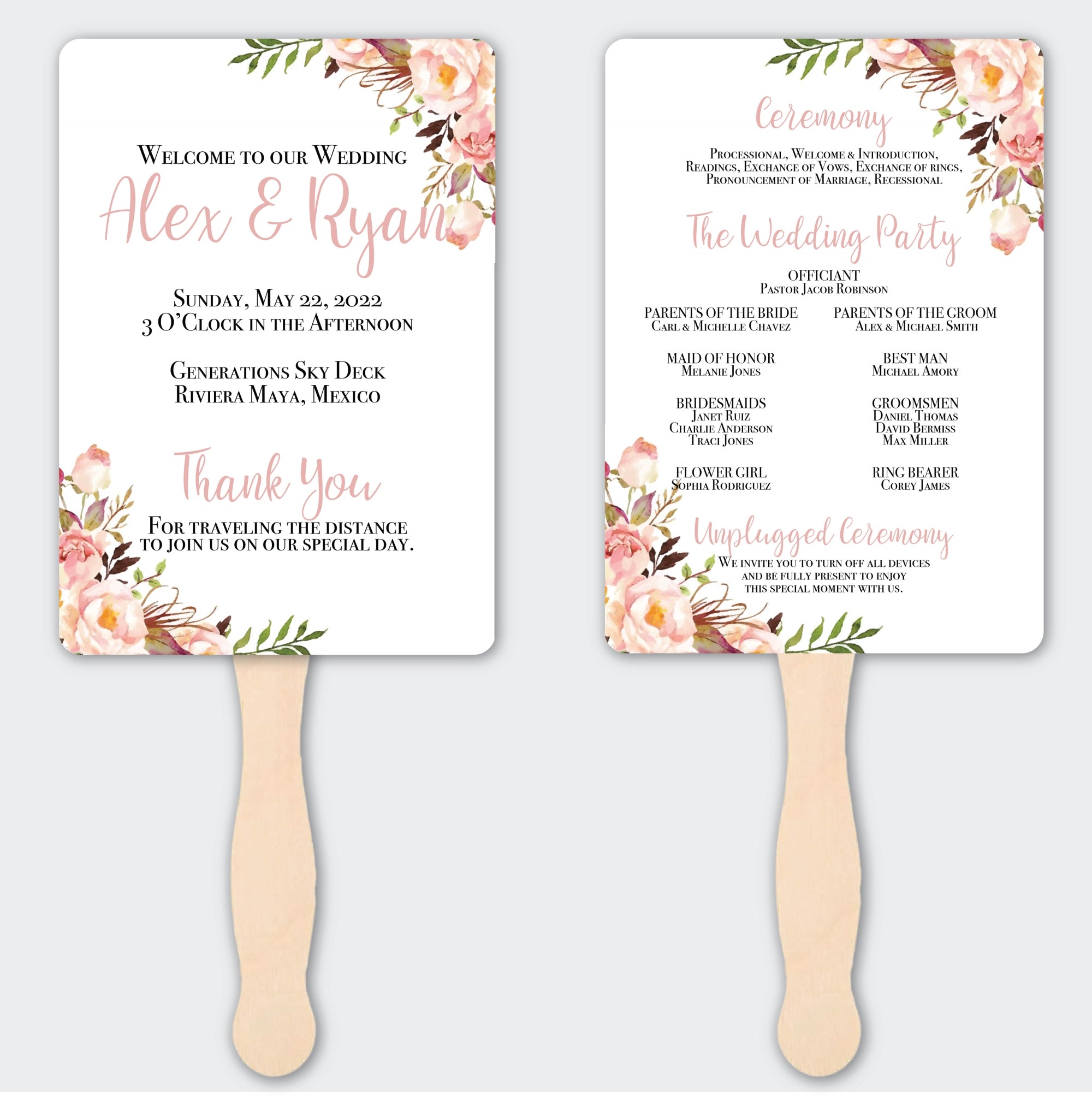 Destination wedding Program Fans | Blush
