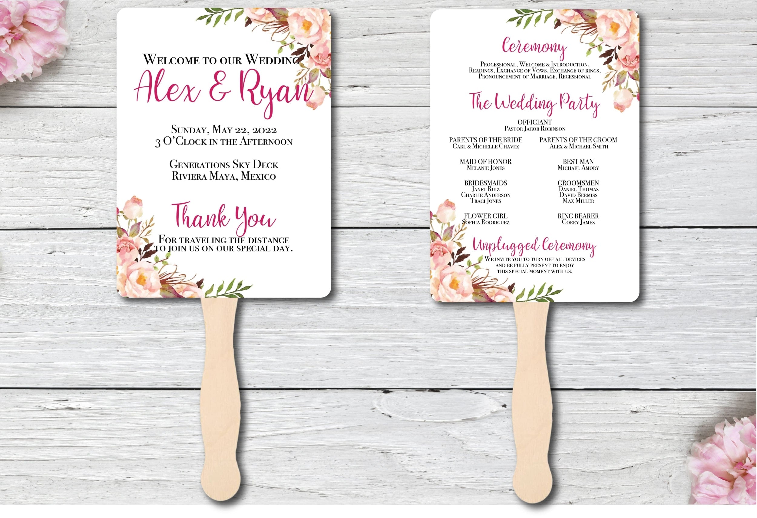 Destination wedding Program Fans | Floral