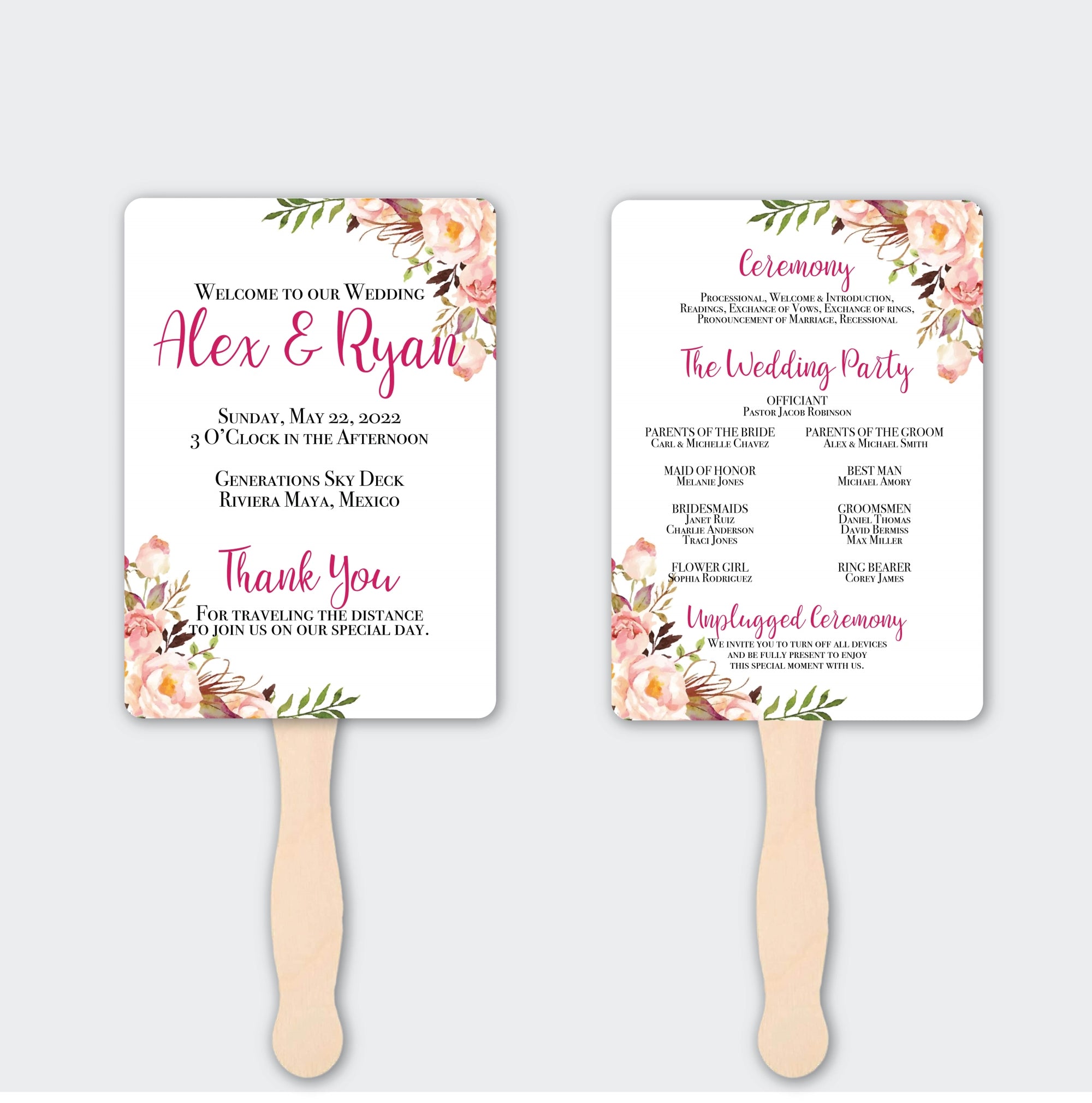 Destination wedding Program Fans | Magenta