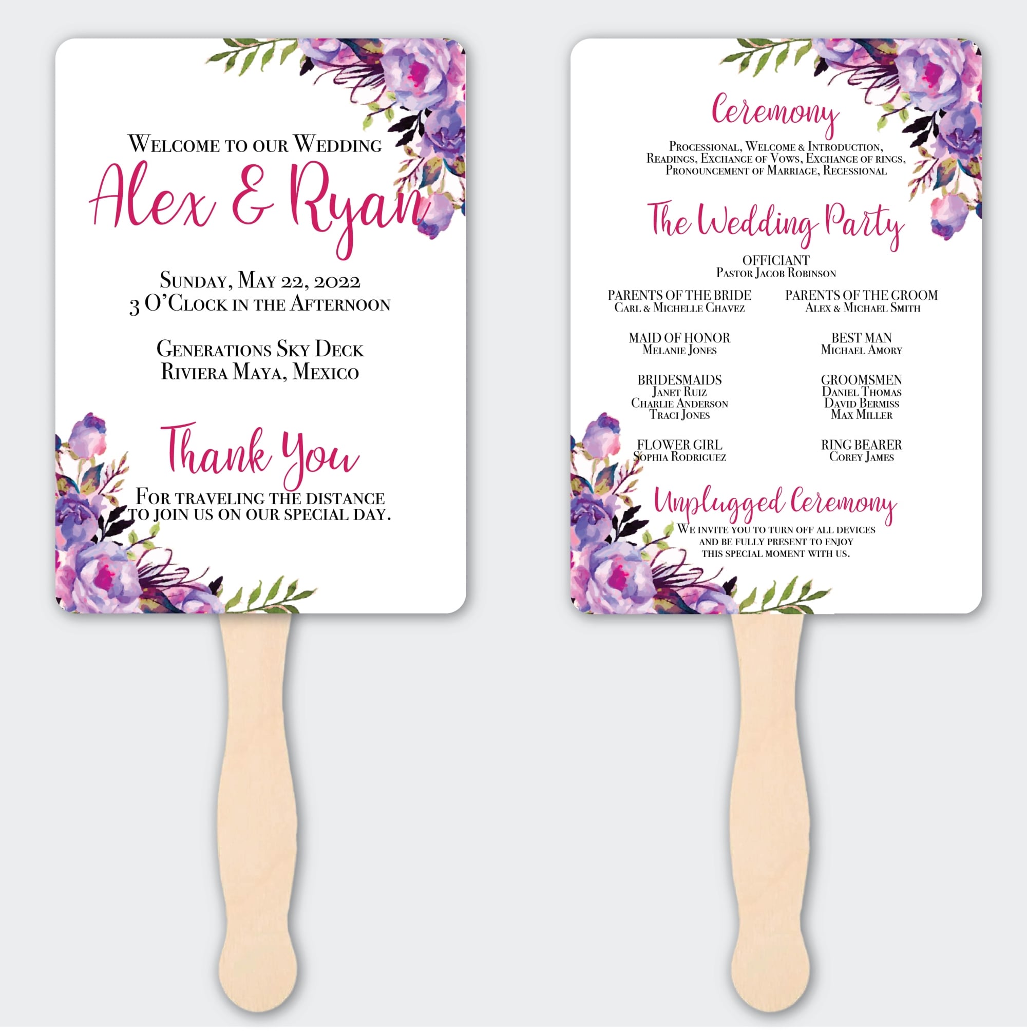 Destination wedding Program Fans | Purple