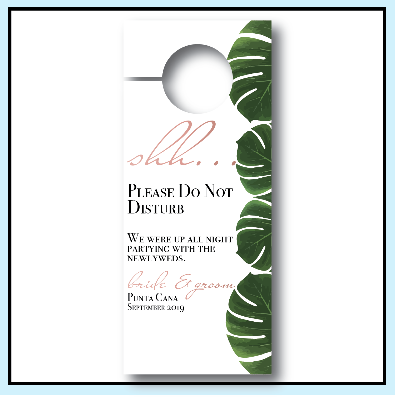 Palm Themed Wedding Door Hanger | Rose Gold