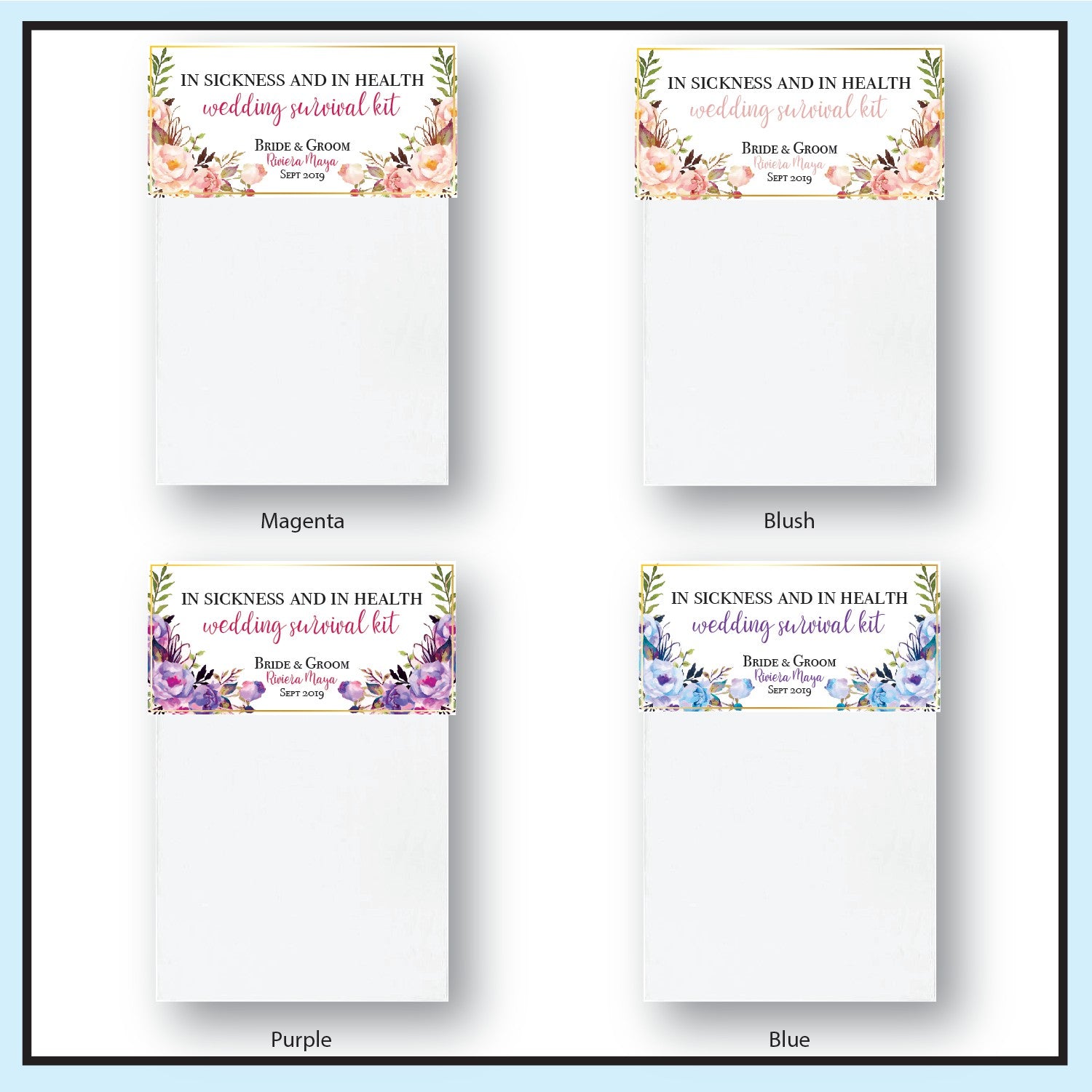 Destination Wedding Hangover Kits | Color Options