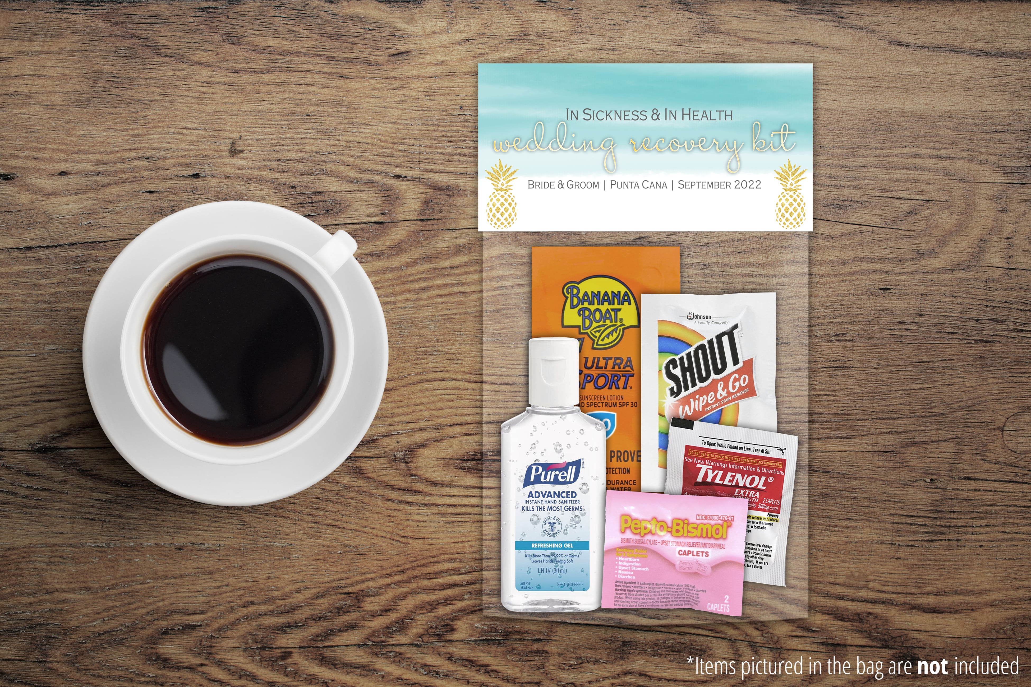 Wedding Hangover Kit Bags - Gold Pineapple
