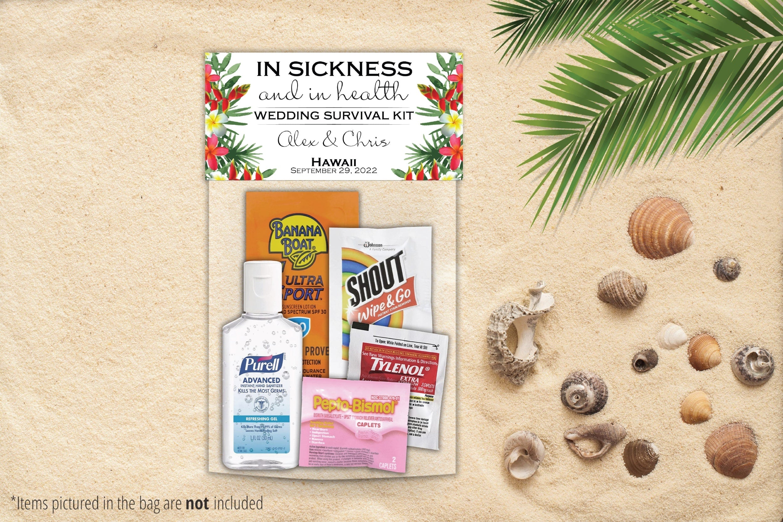 Destination Wedding Hangover Kit Bags - Tropical Design