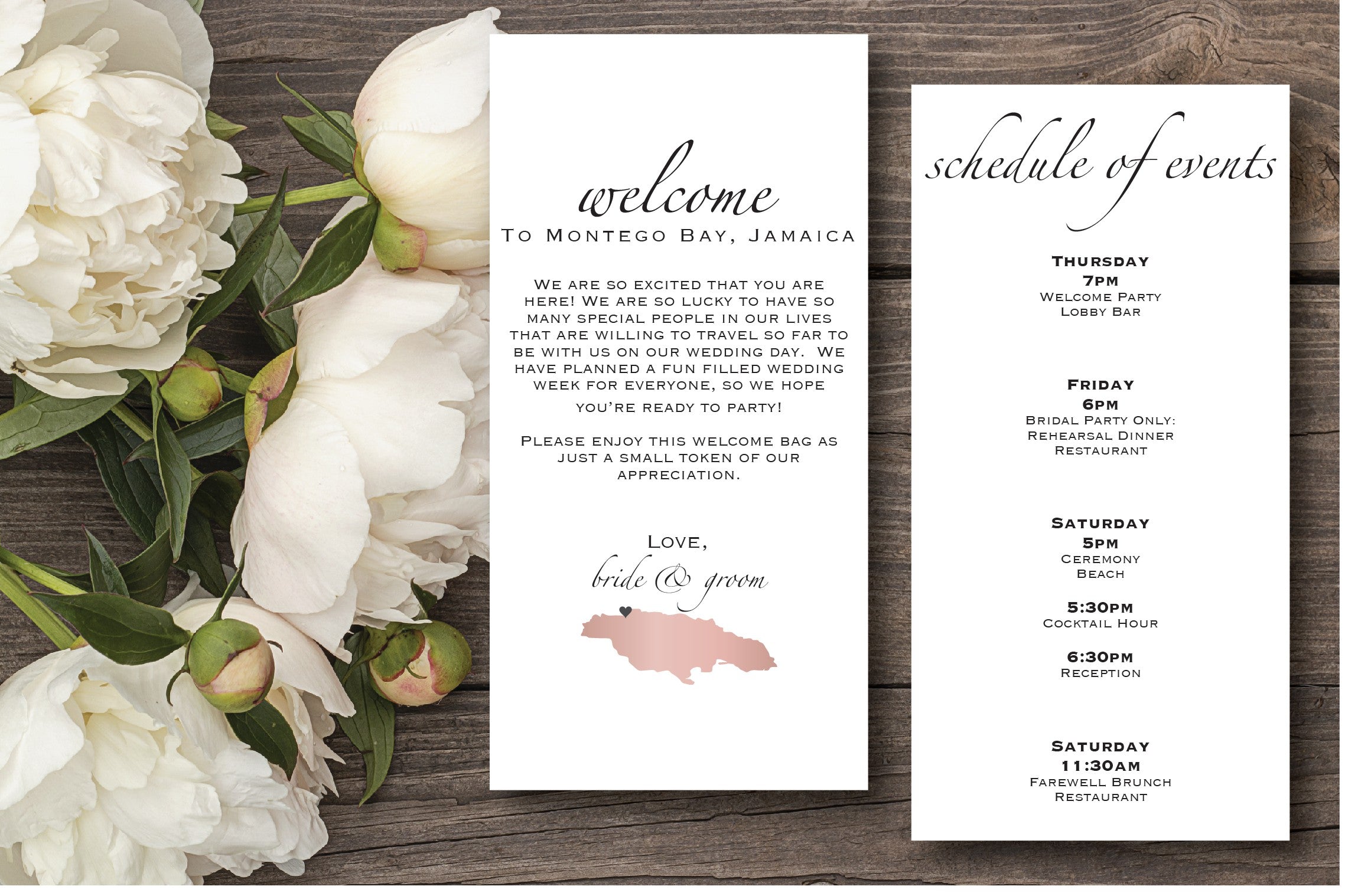 Destination Wedding Welcome Letter and Itinerary