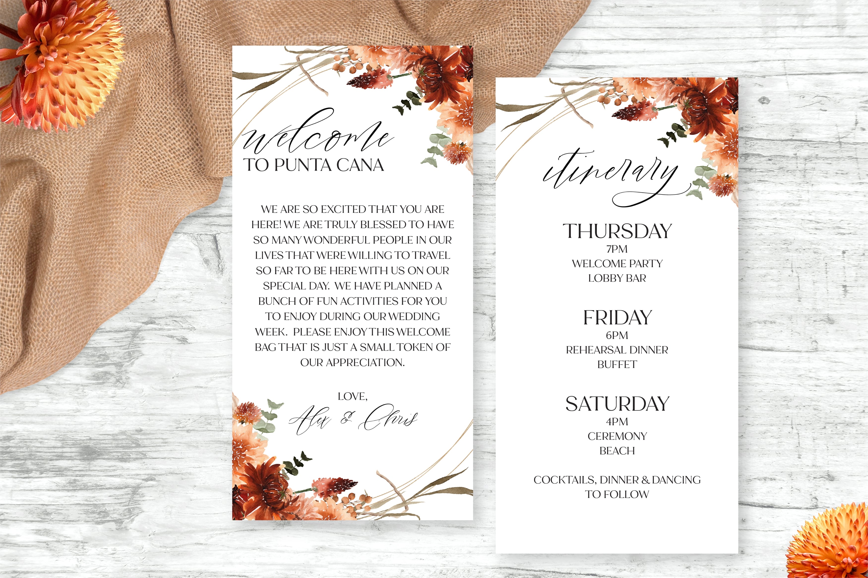 Destination Wedding Welcome Letter | Boho Burnt Orange