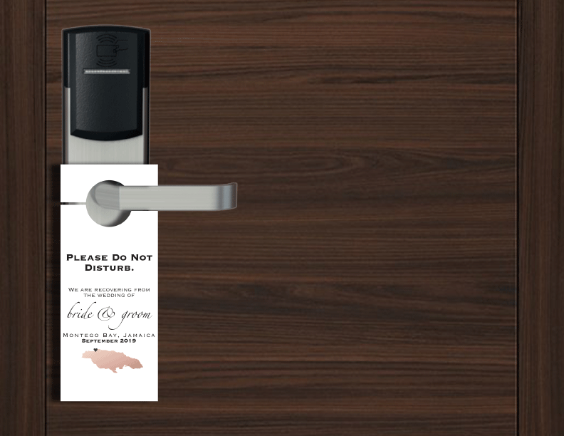 Destination Wedding Resort Door Hanger with do not disturb sign