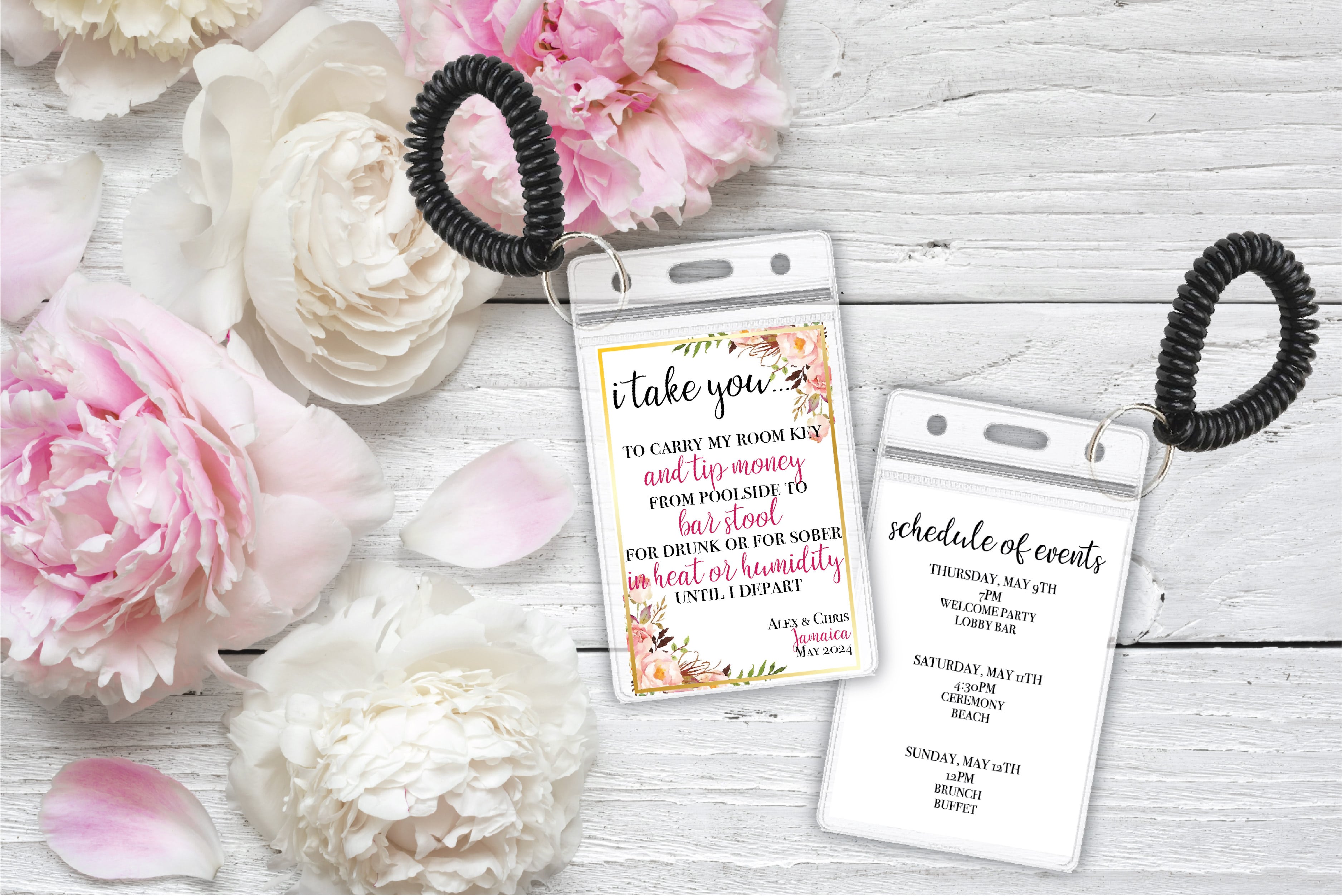 Resort Room Key Holder with Note & Itinerary | Floral