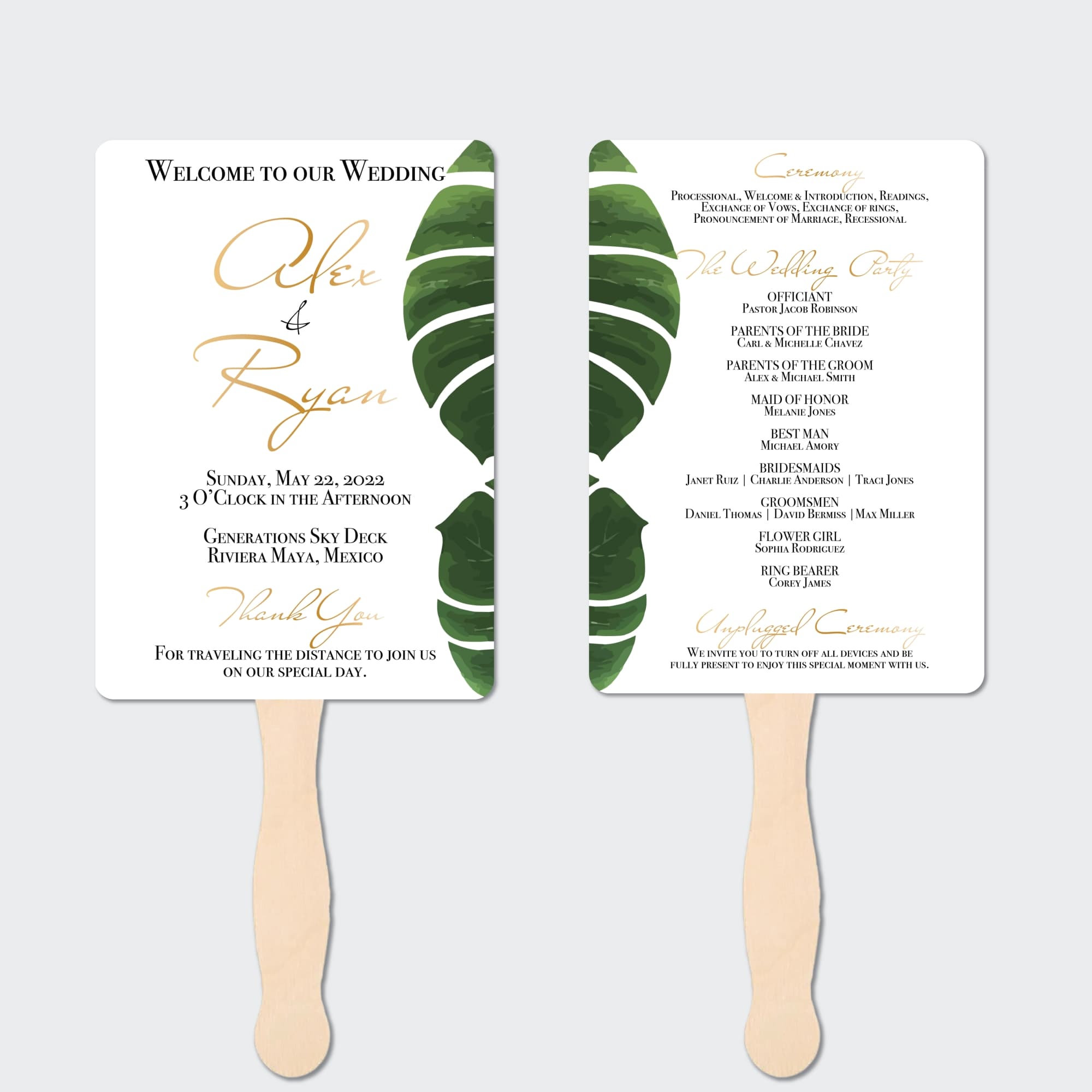 Palm Beach Wedding Program Fans | Gold