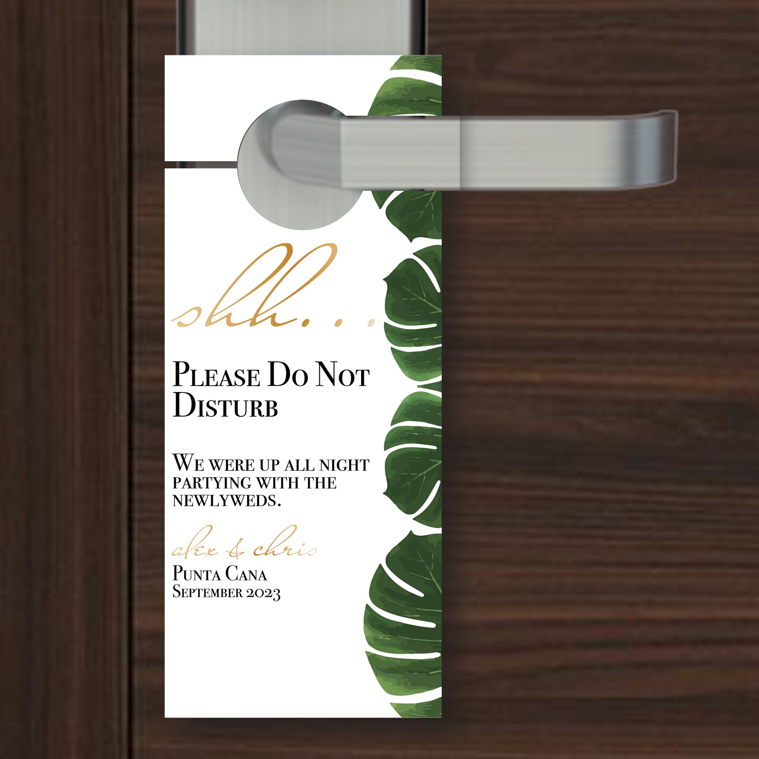 Tropical wedding do not disturb door hanger