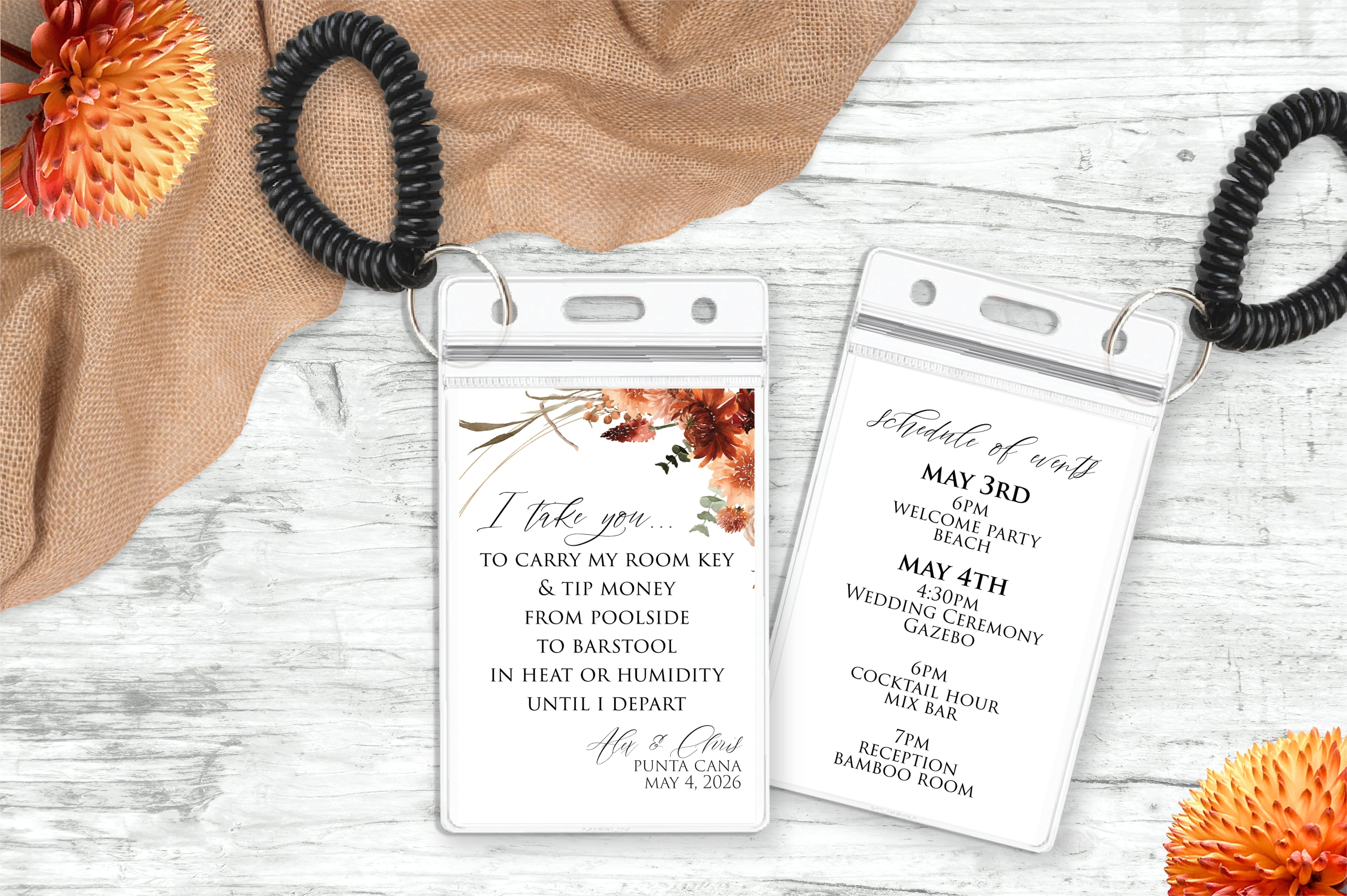 Wedding Hotel Key Card Holder | Boho Burnt Orange