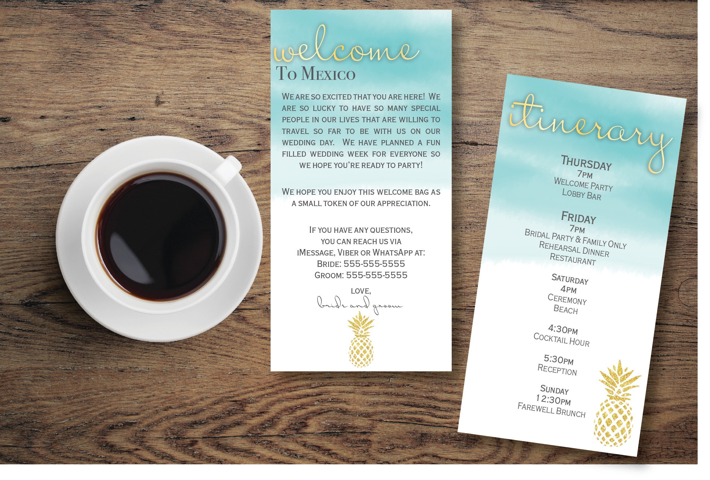 Pineapple Destination Wedding Welcome Letter & Itinerary