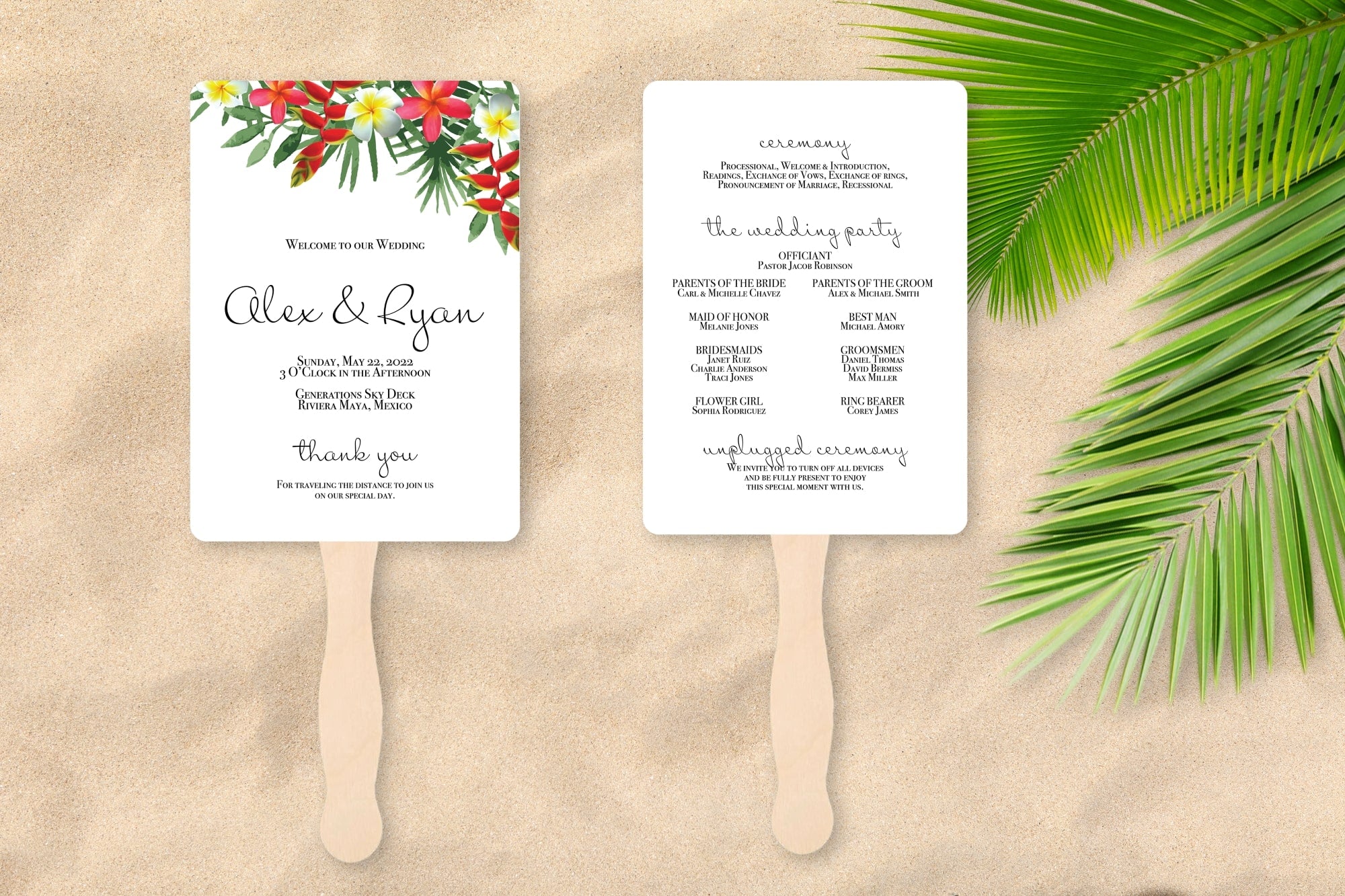 Tropical Beach Wedding Program Fans