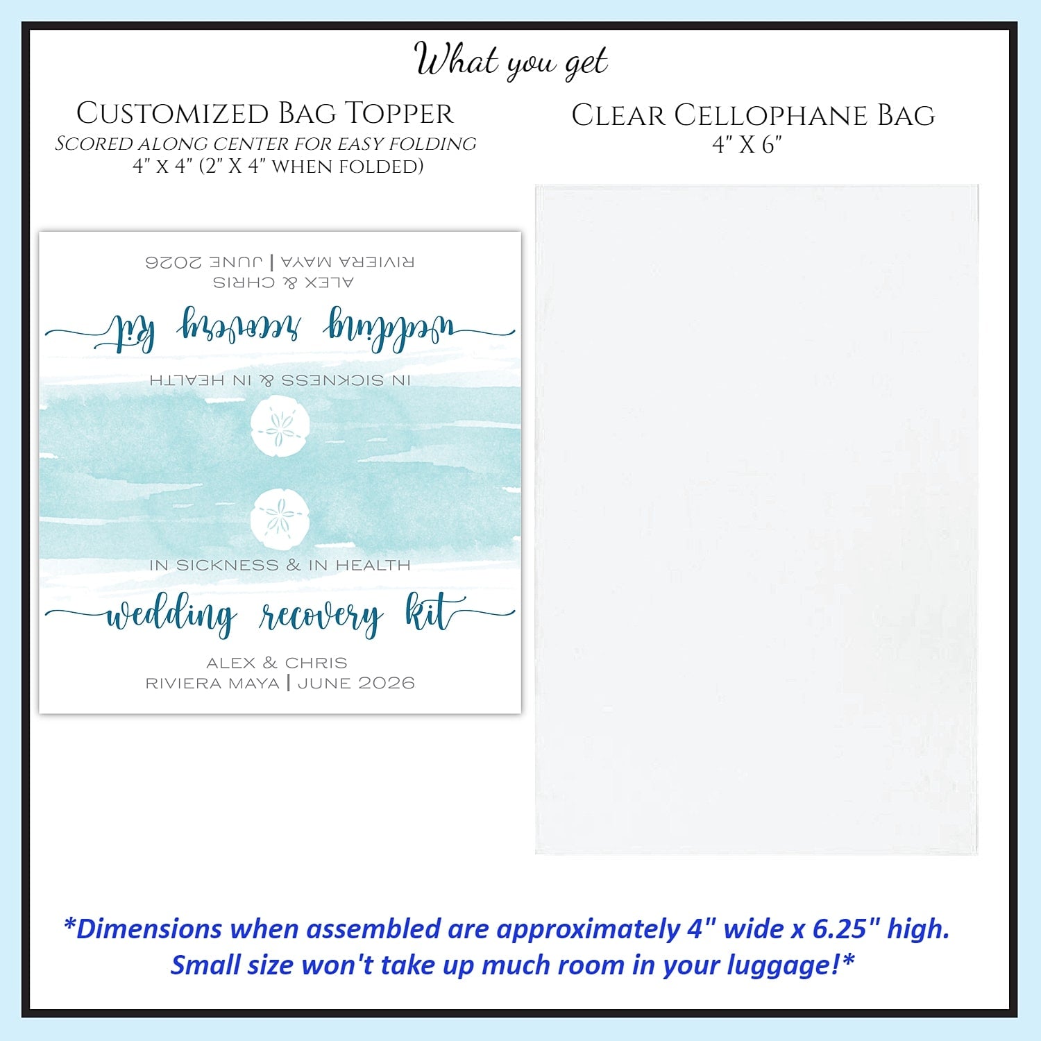 Personalized Wedding Hangover Recovery Kit Bag & Topper - Beach Sand Dollar