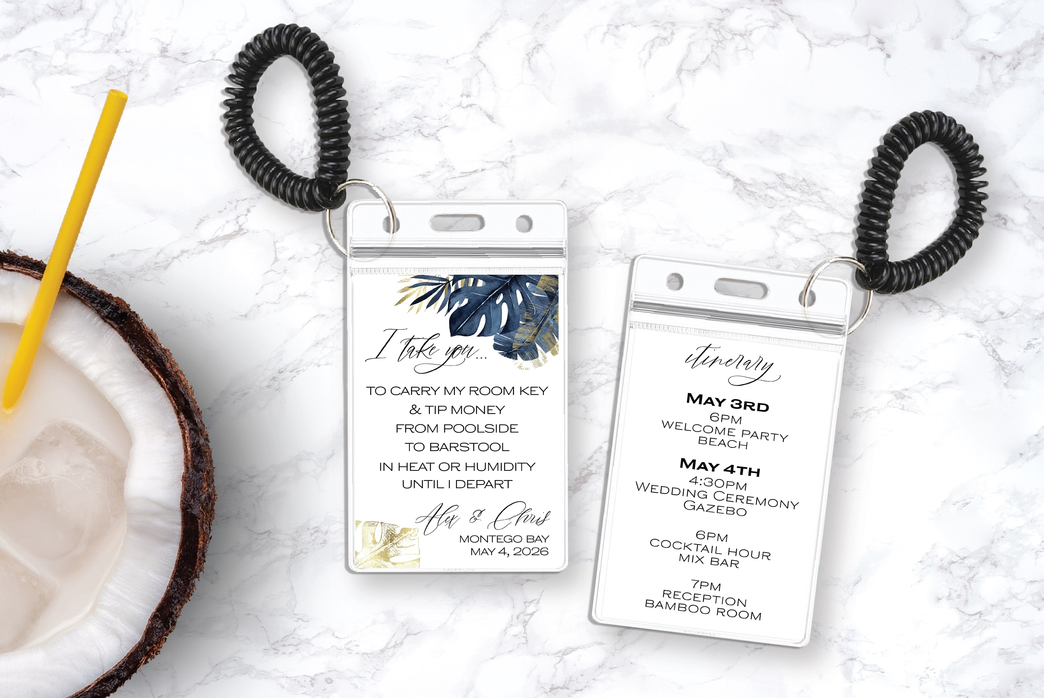 Blue Palm Wedding Room Key Holder