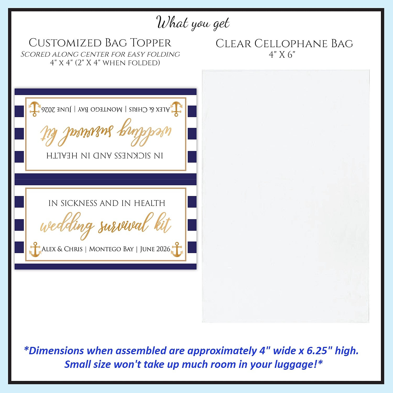 Personalized Wedding Hangover Recovery Kit Bag & Topper - Nautical Wedding