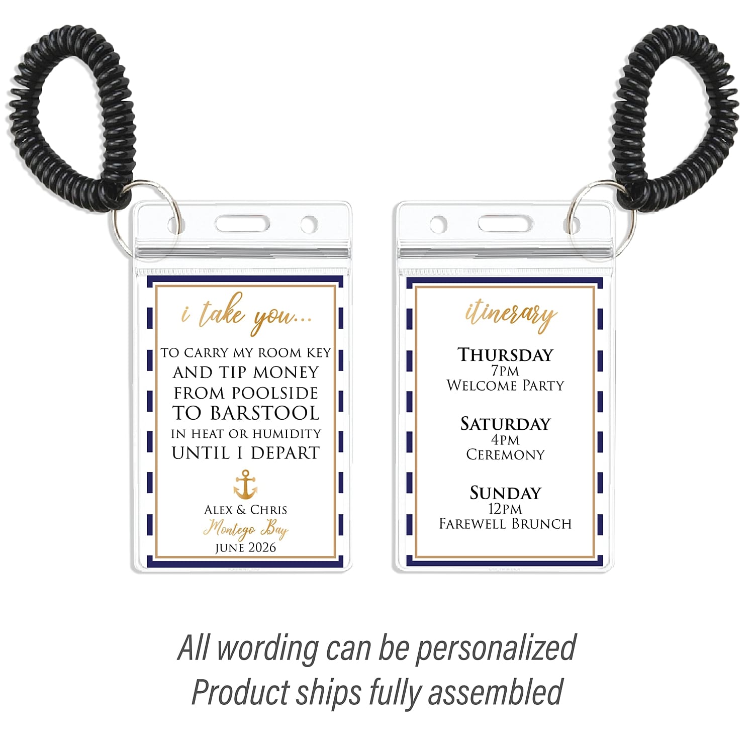 Personalized Destination Wedding Room Key Holder and Itinerary - Nautical Wedding