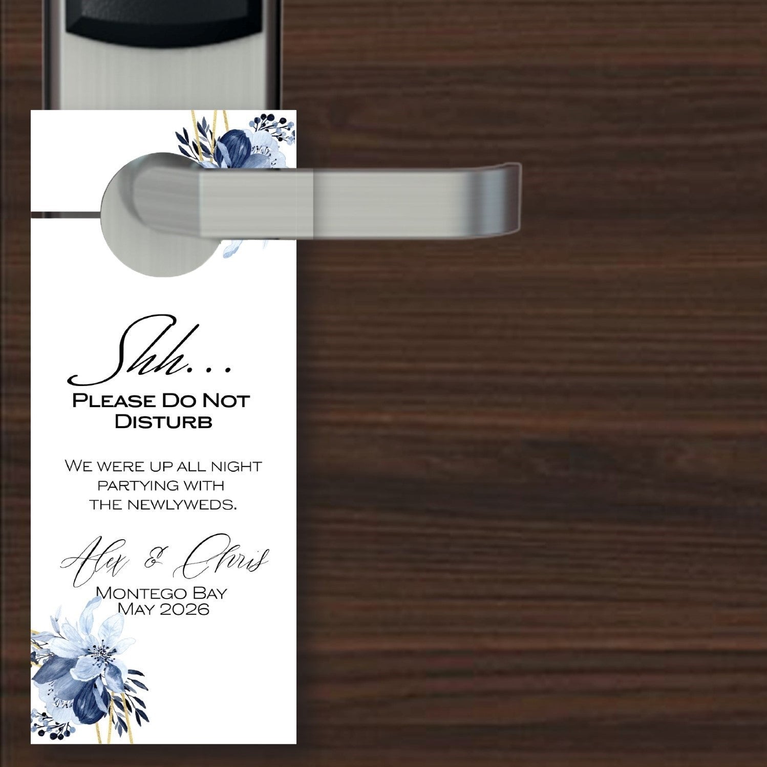 Personalized Destination Wedding Door Hangers - Dainty Dusty Blue