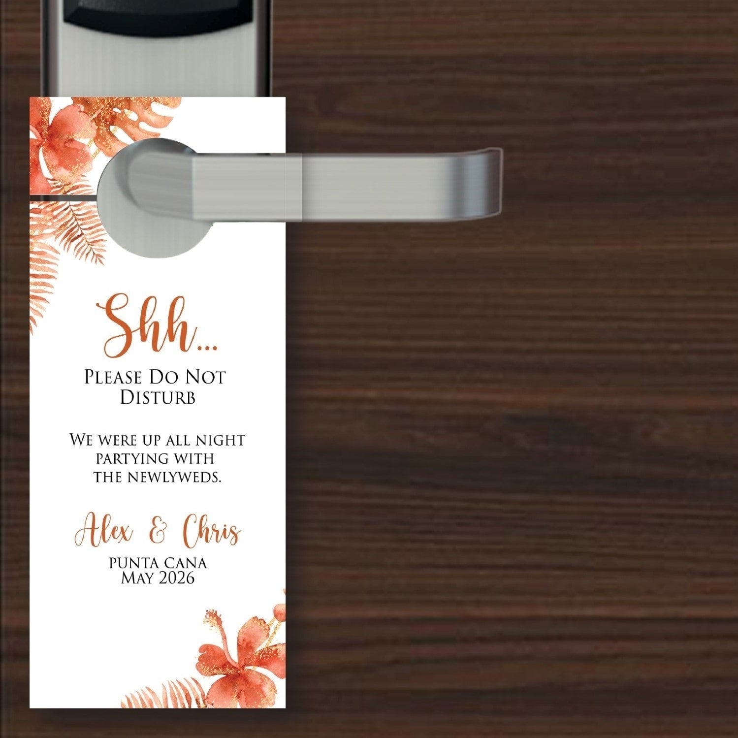 Personalized Destination Wedding Door Hangers - Tropical Burnt Orange