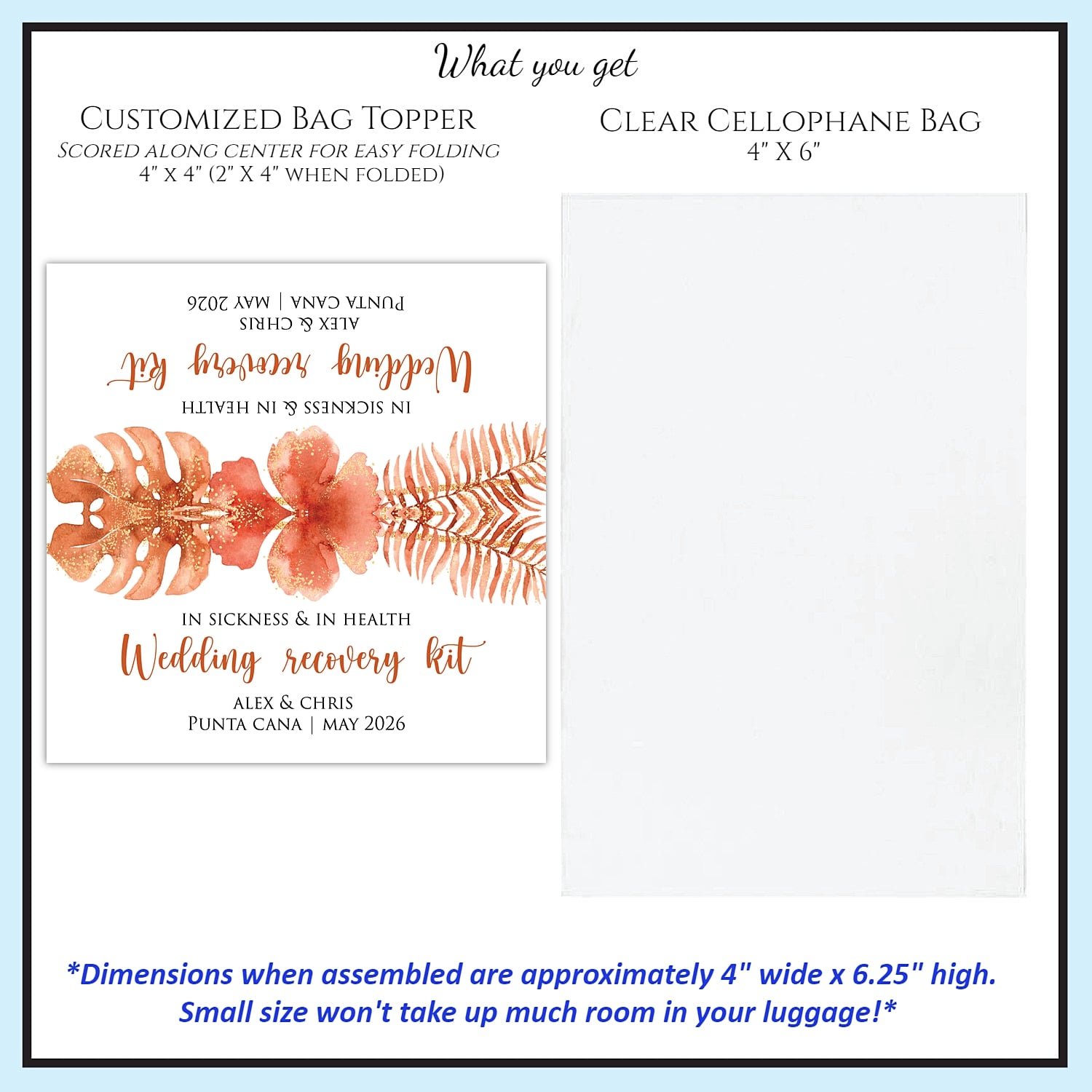 Personalized Wedding Hangover Recovery Kit Bag & Topper - Tropical Burnt Orange